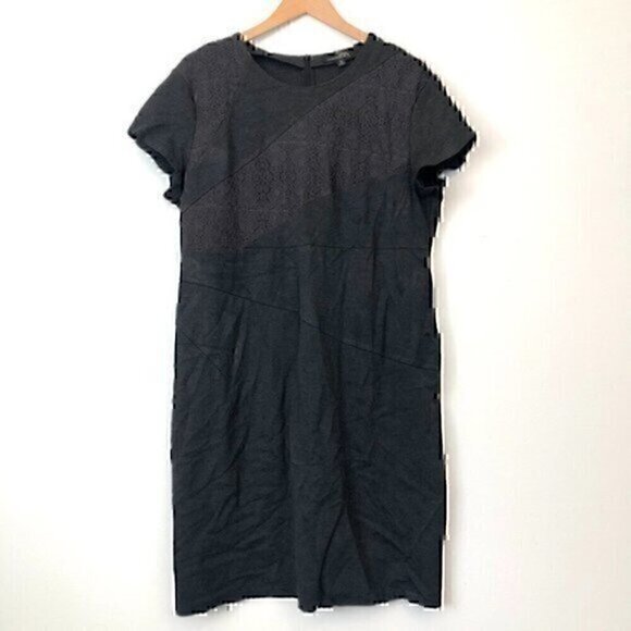 SUZANNE BETRO Plus Size Gray Lace Panel Short Sleeve Sheath Work Office Dress 1X - Picture 1 of 7